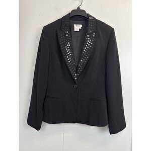 Blushe Impressions Blazer Womens 12 Black Sequin Lapel Jacket Pockets One Button